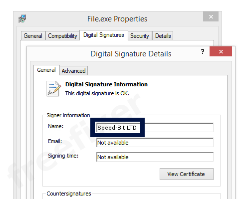 Screenshot of the Speed-Bit LTD certificate